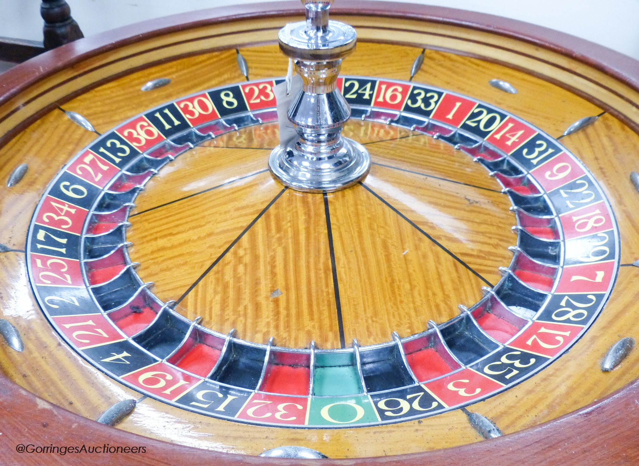 A large A.B.P. London casino roulette wheel, 78 cm diameter, with fitted box